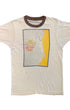 • Front view of an authentic vintage 1970s My Fair Lady ringer t-shirt in cream with brown trim, featuring a graphic of Rex Harrison with beautiful natural wear.