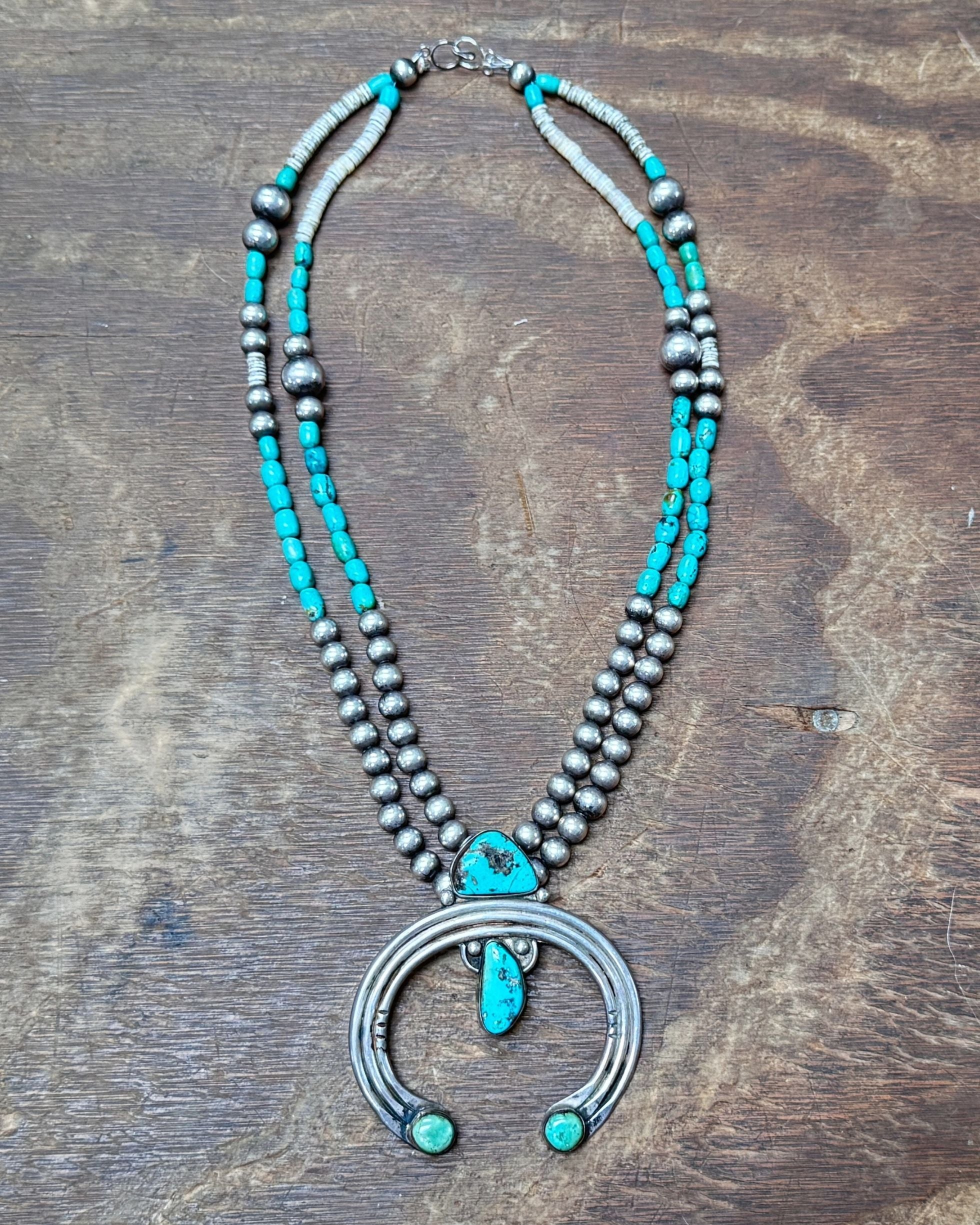 Sterling Silver Naja Necklace with Vintage Turquoise and Silver Beads