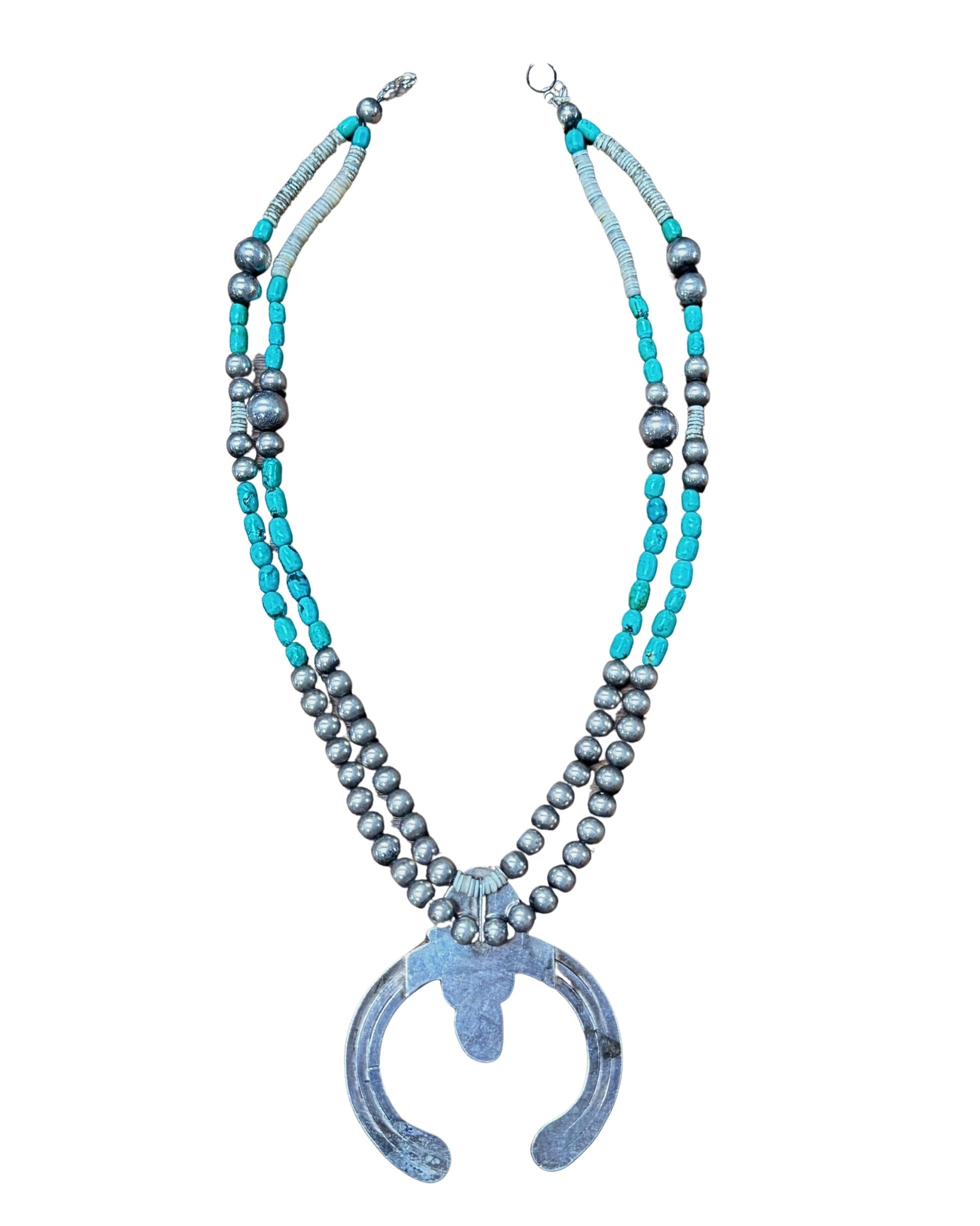 Sterling Silver Naja Necklace with Vintage Turquoise and Silver Beads