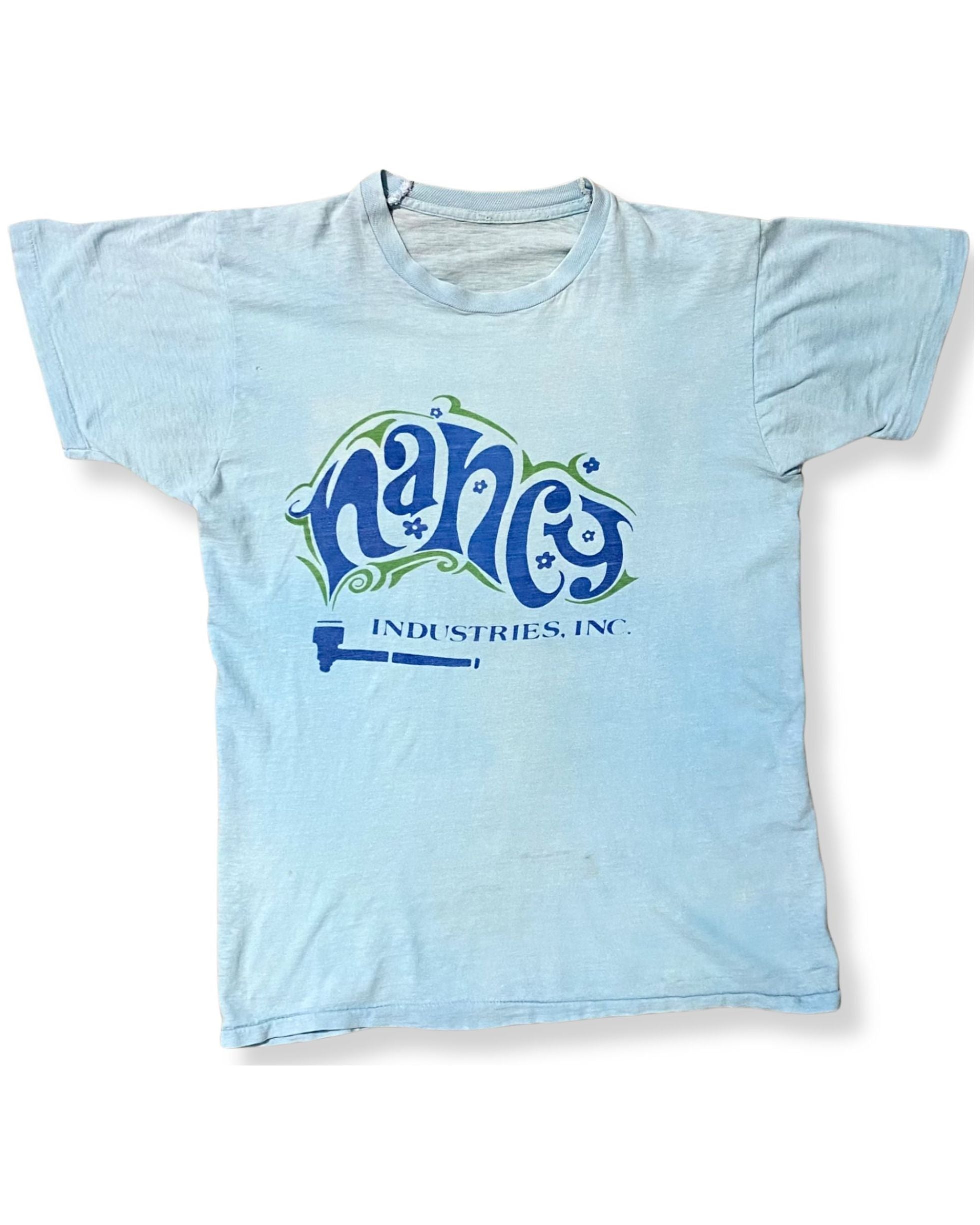 Vintage 1960s Nancy Industries Headshop T-Shirt – Light Blue, Medium, USA