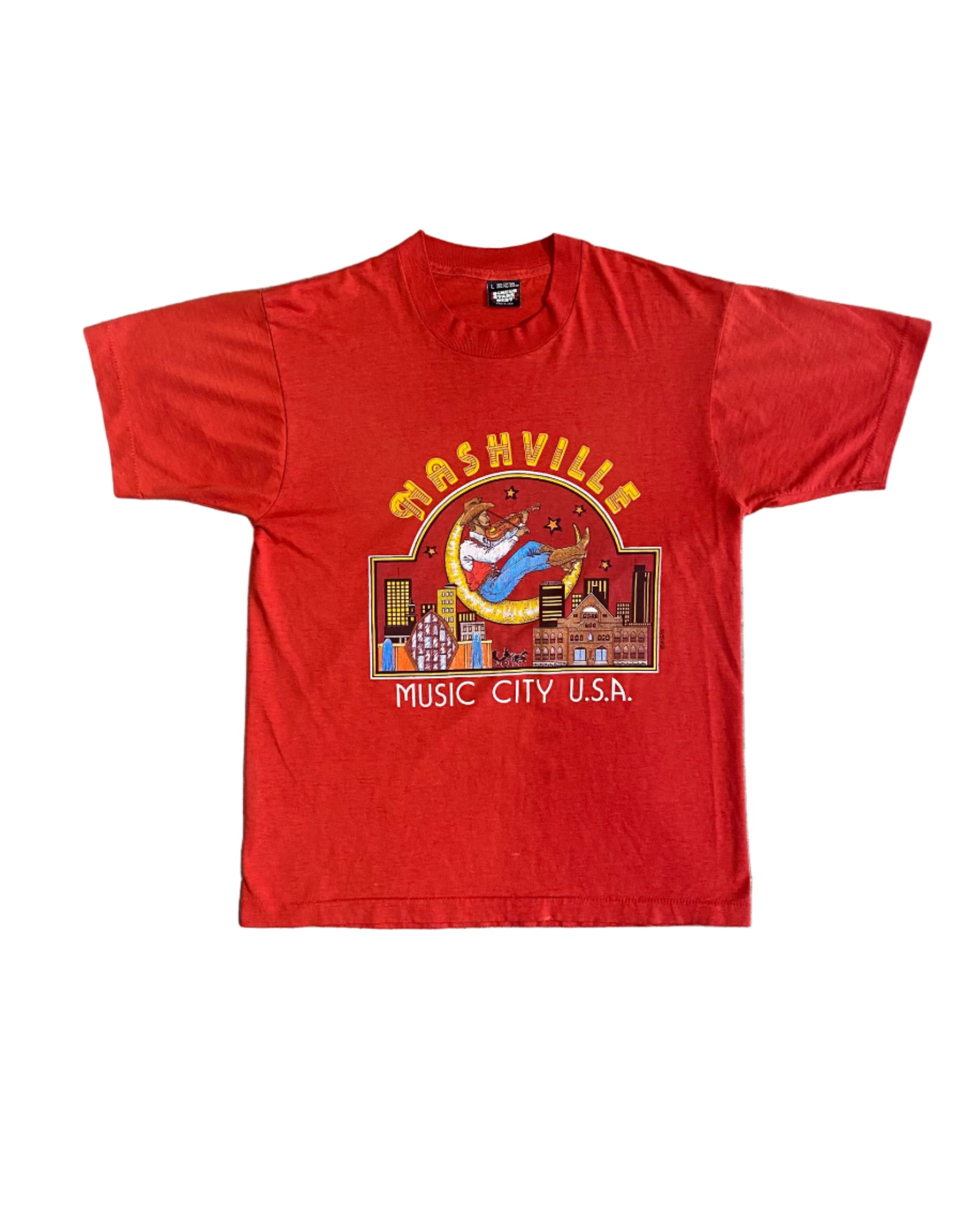 Nashville Music City Red USA T-Shirt 1970s Vintage LARGE
