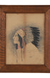 Native American Portrait Drawing in Wood Frame by Andrews, Circa 1911 Full View