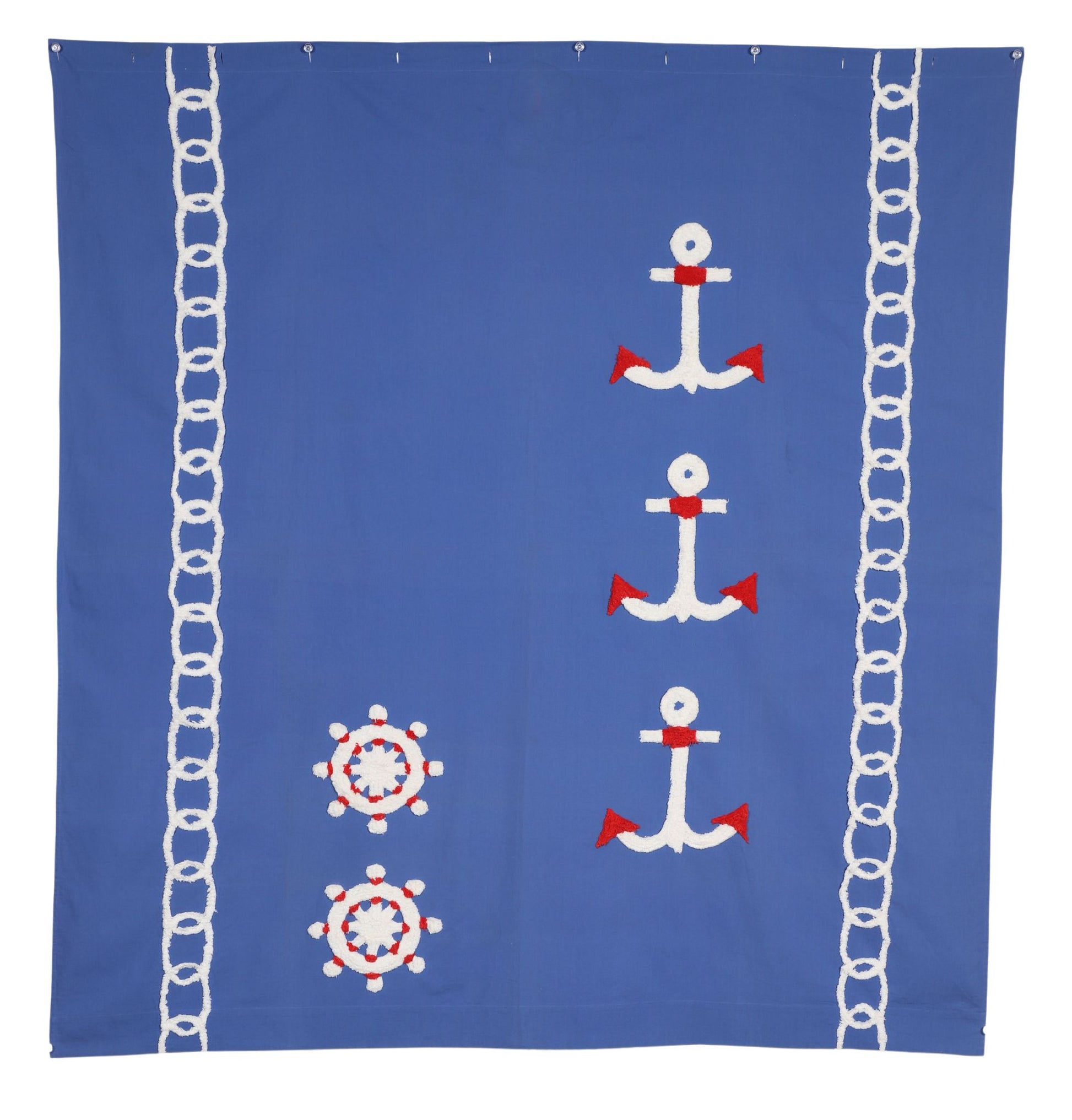 Nautical Chenille Drape – Blue with Red, White Accents (1950s-60s)