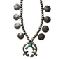Navajo 1950s Squash Blossom Necklace with Turquoise and Pre-1930s Silver Quarter Dollars