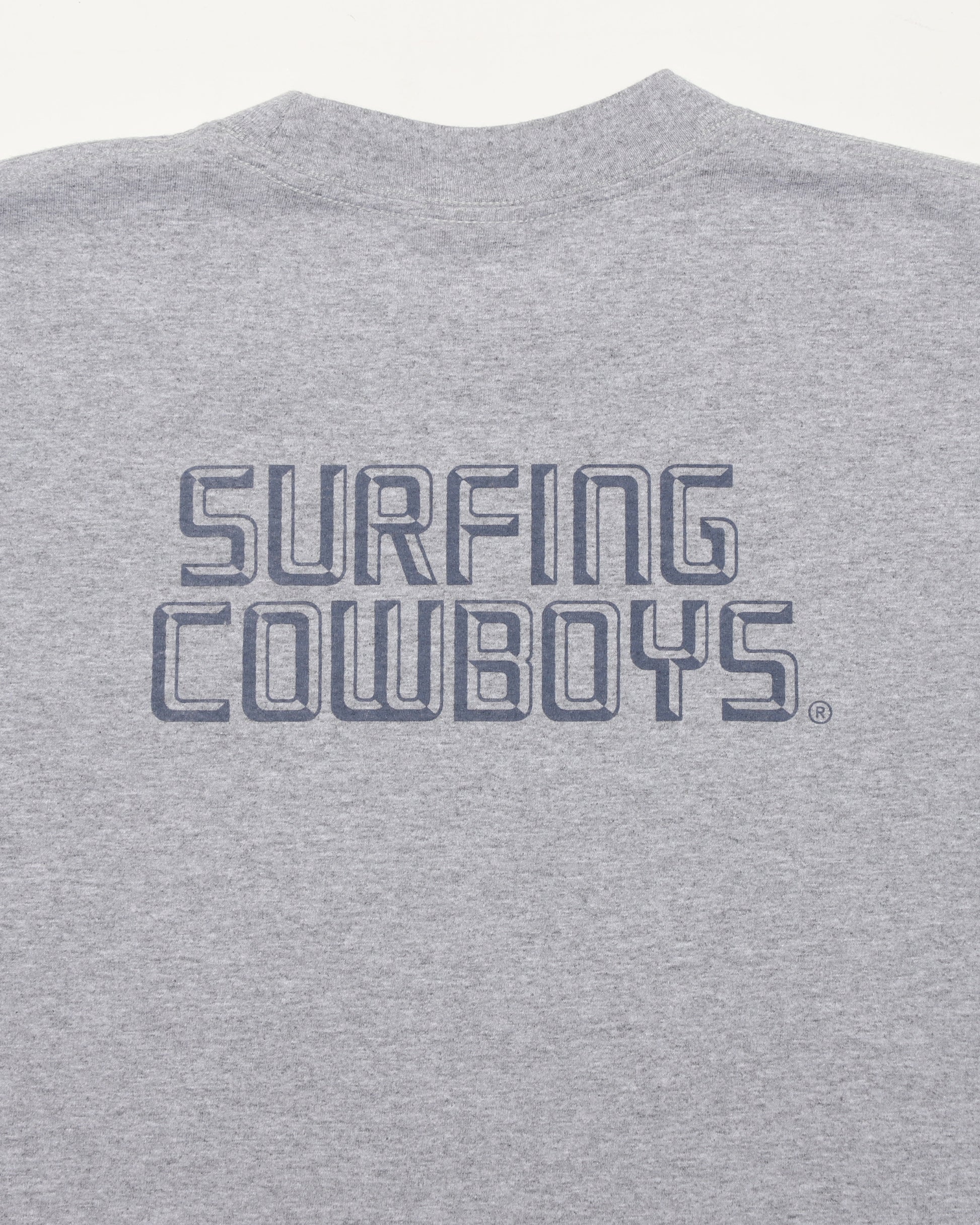 New Surfing Cowboys Logo Heather Grey Back Close Up