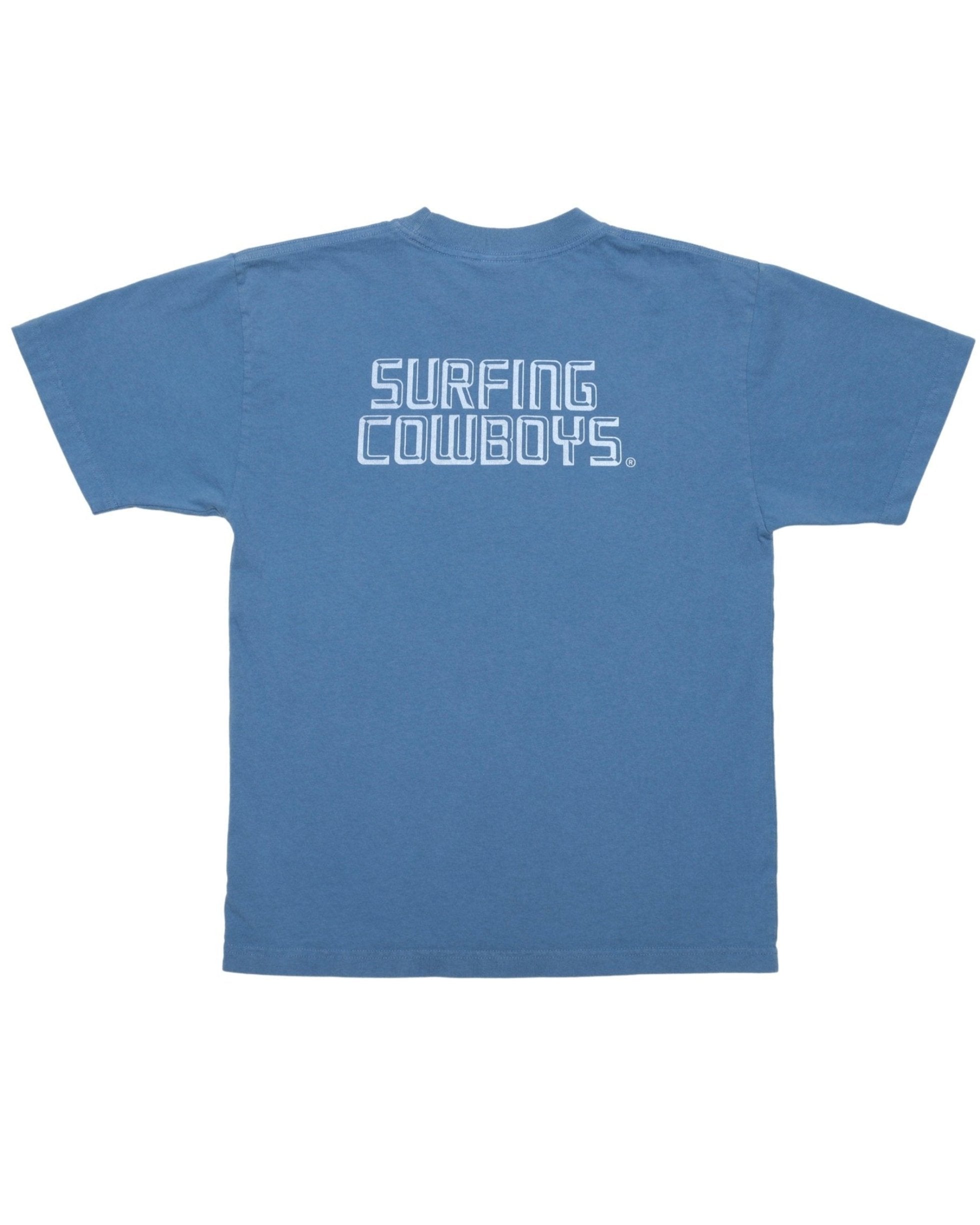 New Surfing Cowboys Logo Washed Blue Back View