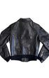 Back of black 1980s North Beach Leather jacket showing double seams.