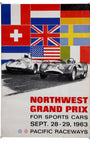  Original 1963 Northwest Grand Prix poster with race cars and flags.