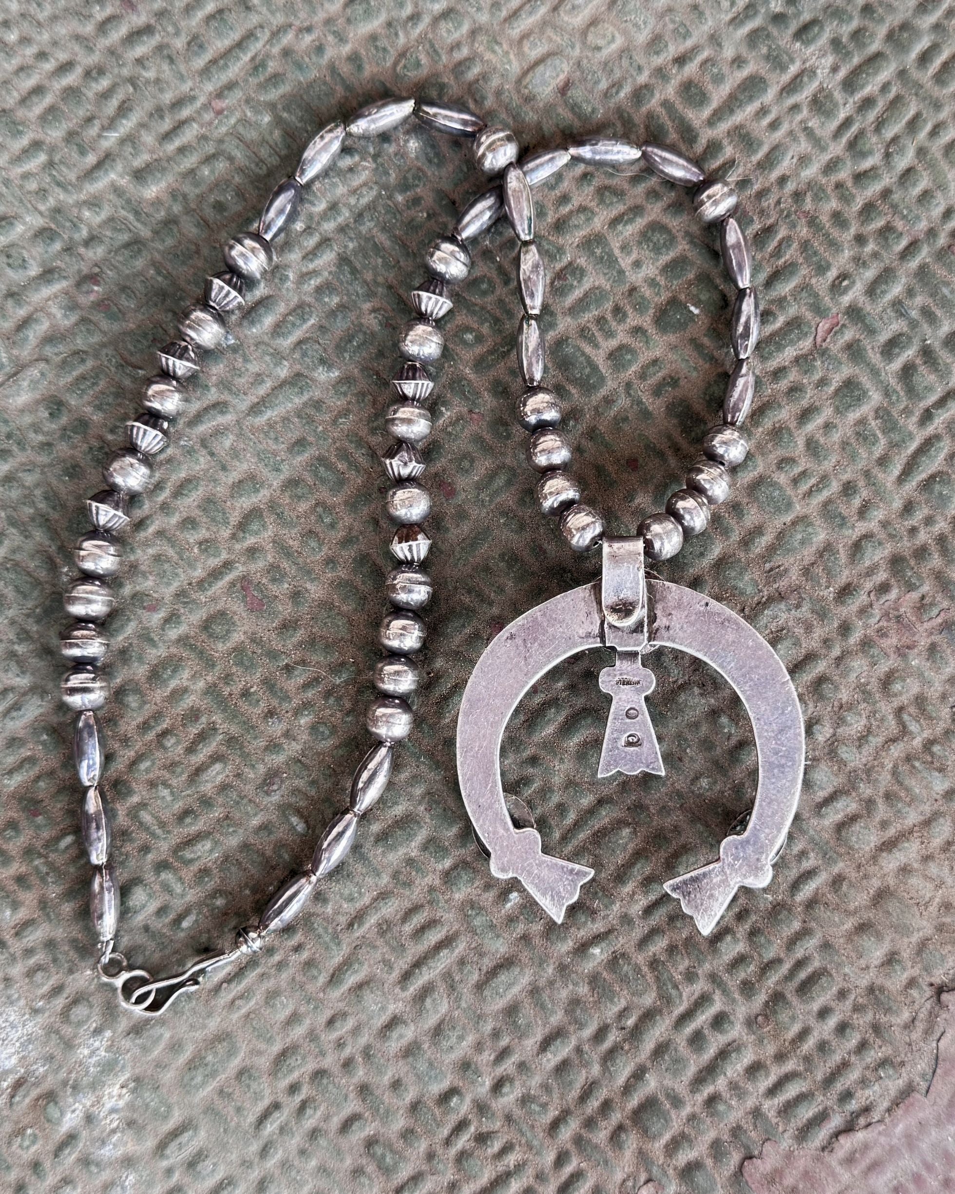 OldPawnSilverBeadNecklacewithR