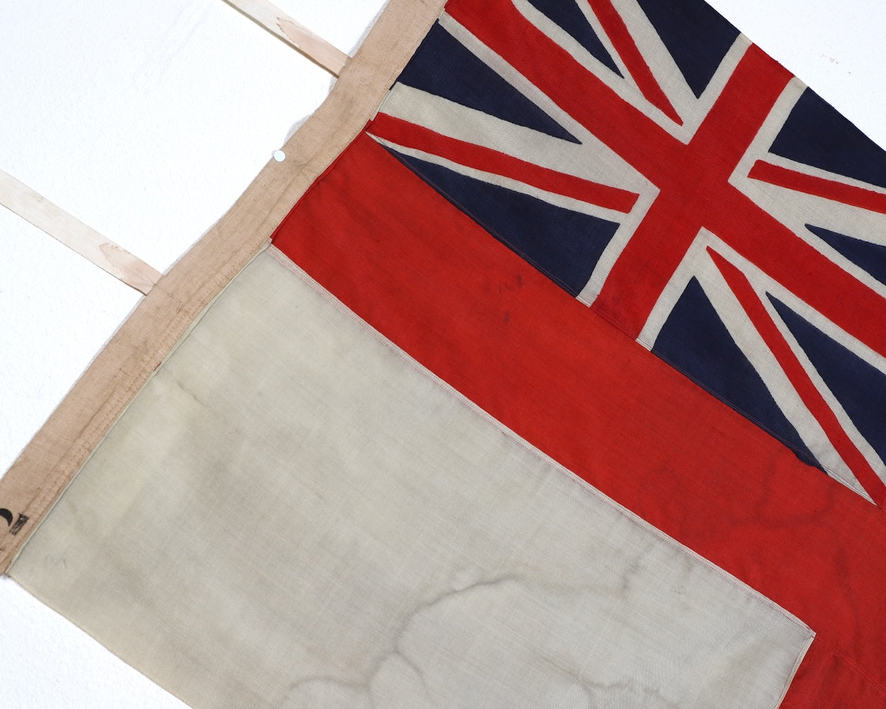 Original Antique White Squadron Flag of the Royal Navy, Great Britain (1801–1864) Under View