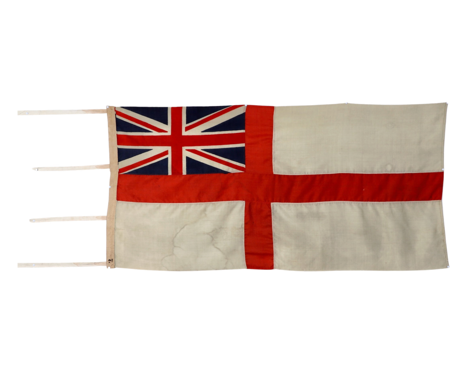 Original Antique White Squadron Flag of the Royal Navy, Great Britain (1801–1864) Full View