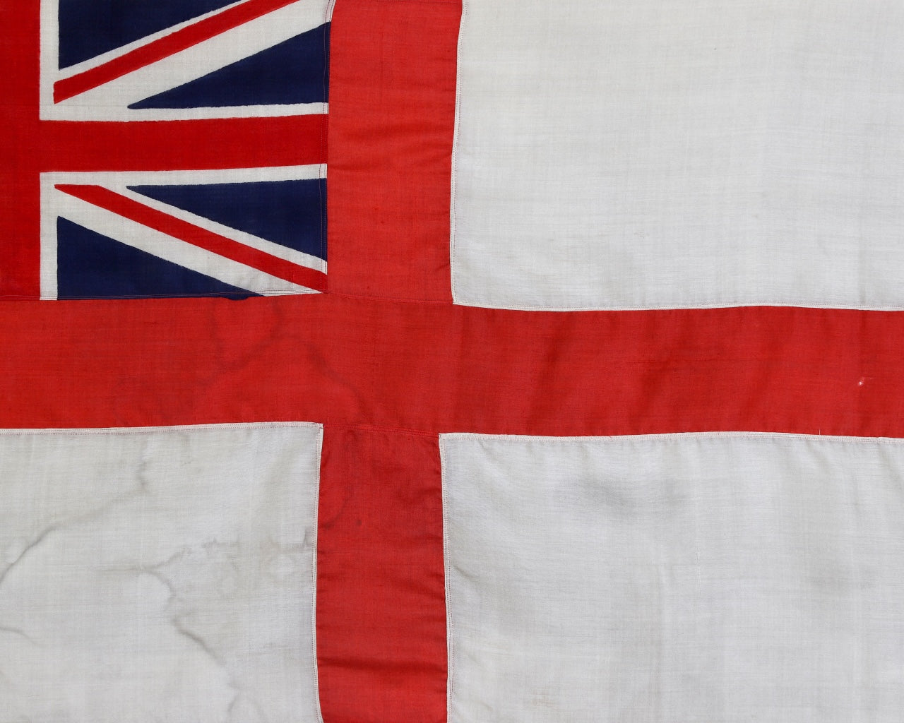 Original Antique White Squadron Flag of the Royal Navy, Great Britain (1801–1864) Close Up Center View