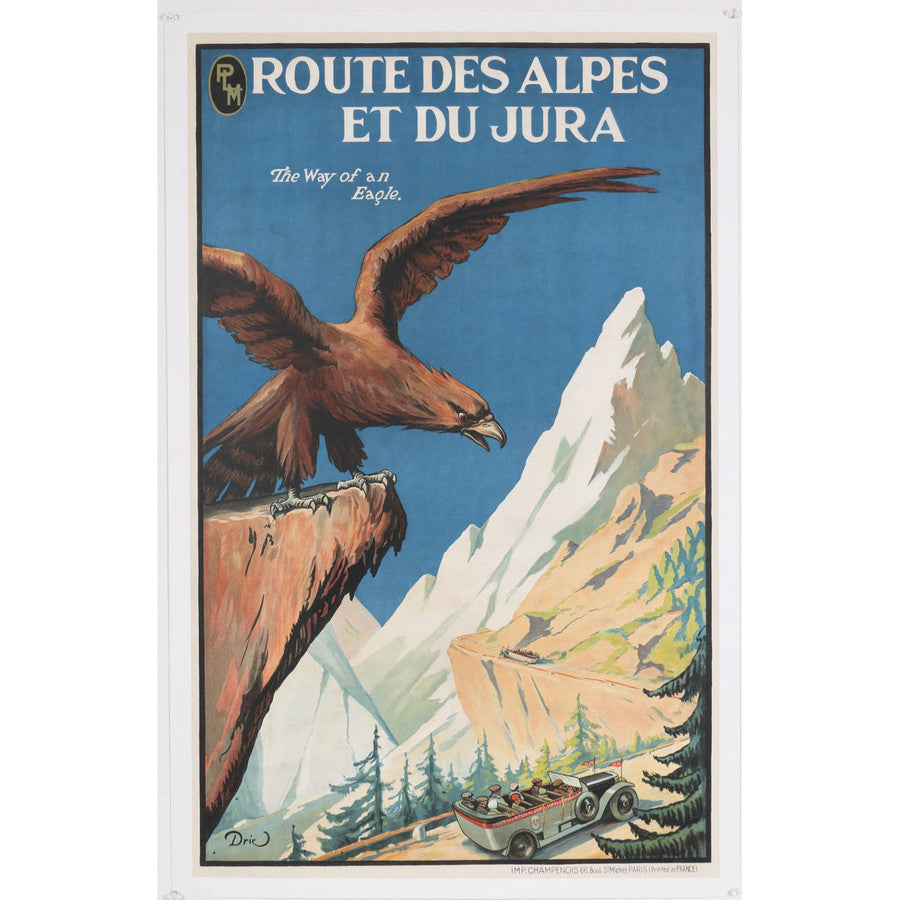 Original Vintage PLM Railway Travel Poster Route des Alpes et du Jura 1920s Full View