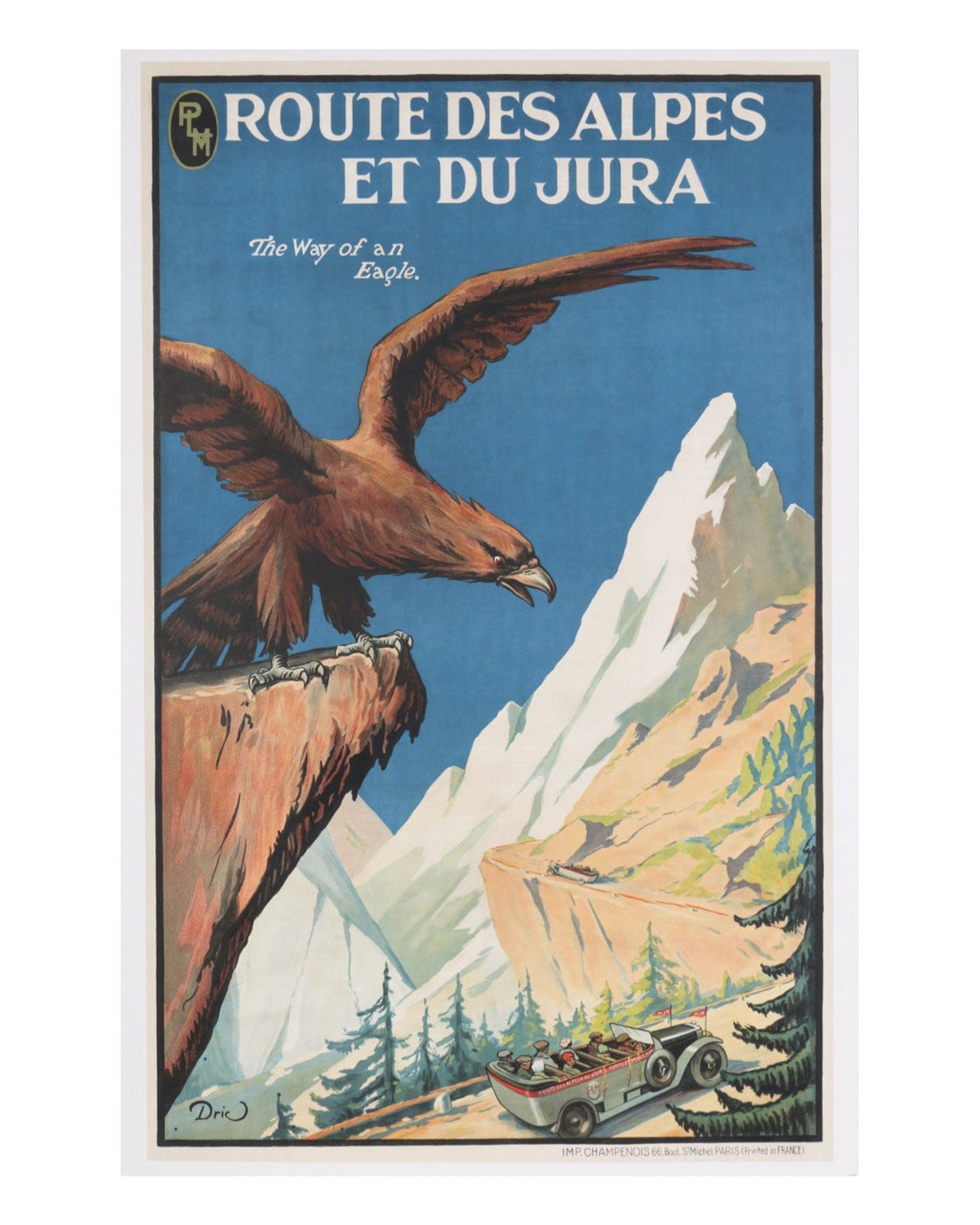 Original Vintage PLM Railway Travel Poster Route des Alpes et du Jura 1920s