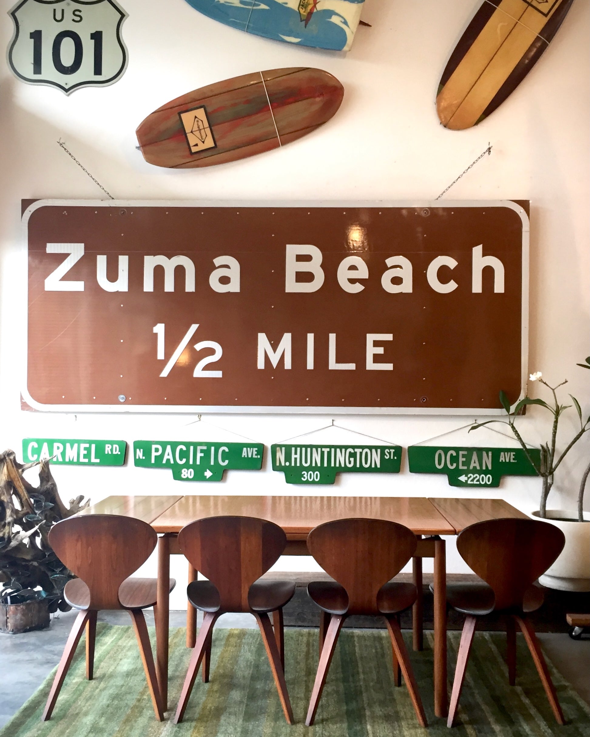 Original Zuma Beach Sign -Brown Full View In Room