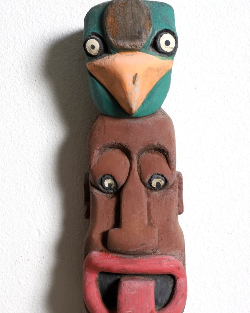 Pacific Northwest 1957 Hand Carved and Painted Totem Forward View of Head