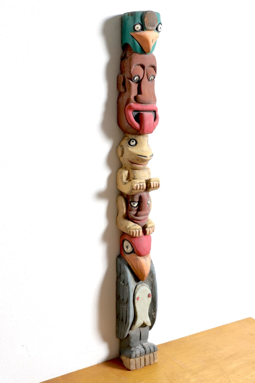 Pacific Northwest 1957 Hand Carved and Painted Totem Full Side View