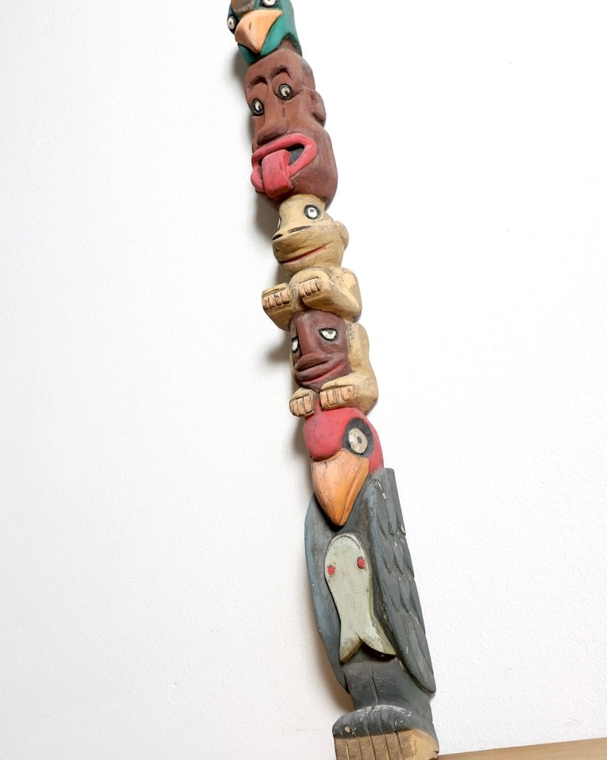 Pacific Northwest 1957 Hand Carved and Painted Totem Bottom looking Up View