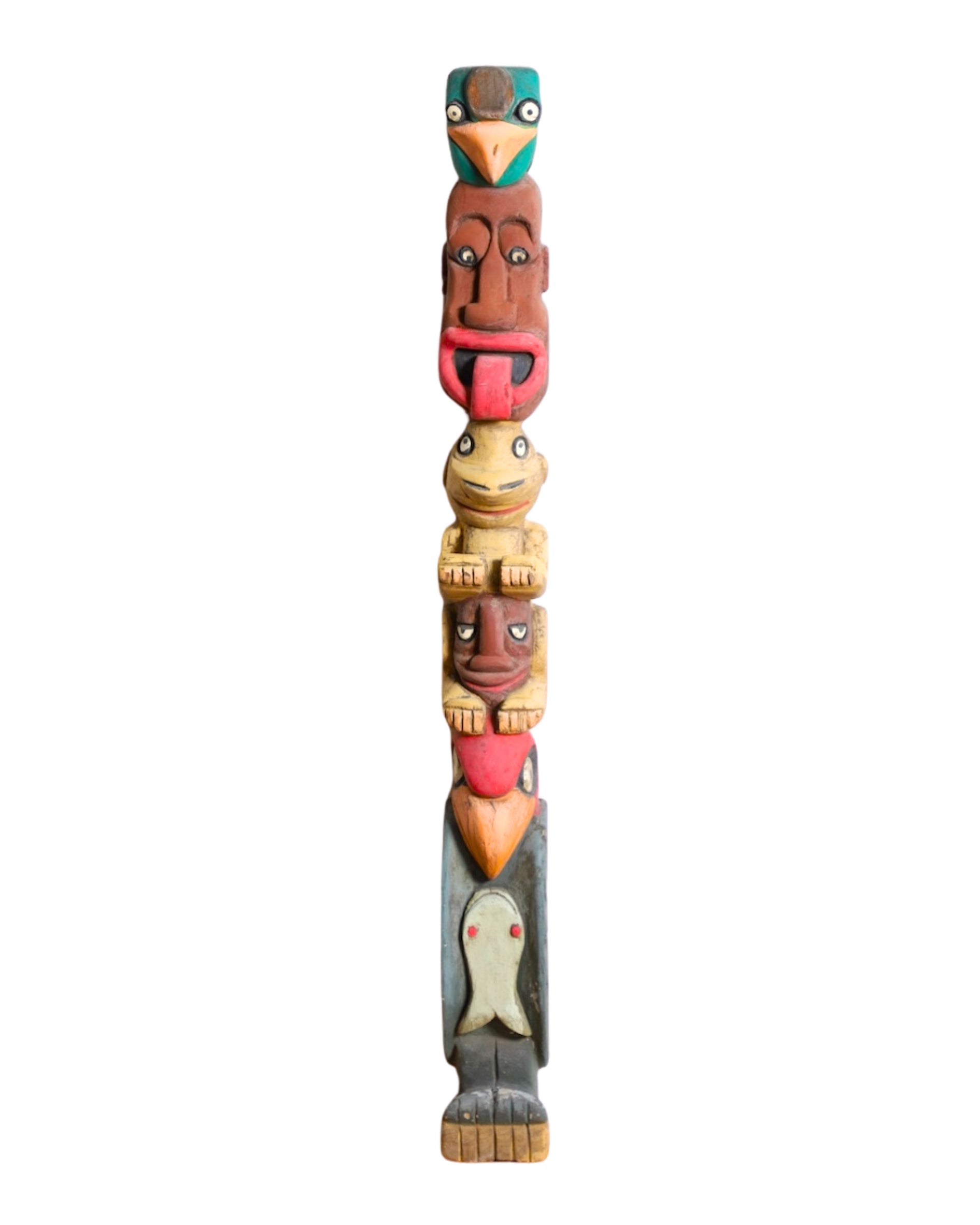 Pacific Northwest 1957 Hand Carved and Painted Totem Full View