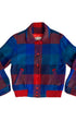 Front view of vintage Pendleton multicolored plaid wool jacket.