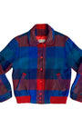 Front view of vintage Pendleton multicolored plaid wool jacket.