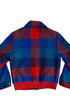Back view of 1970s Pendleton wool jacket in red, blue, and teal.