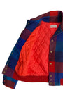 Detail view of snap front and slash pocket on Pendleton jacket.