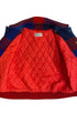 Interior quilted lining of Pendleton plaid jacket, bright red.