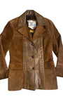 Front view of 1970s Pioneer Wear women's suede and leather jacket.
