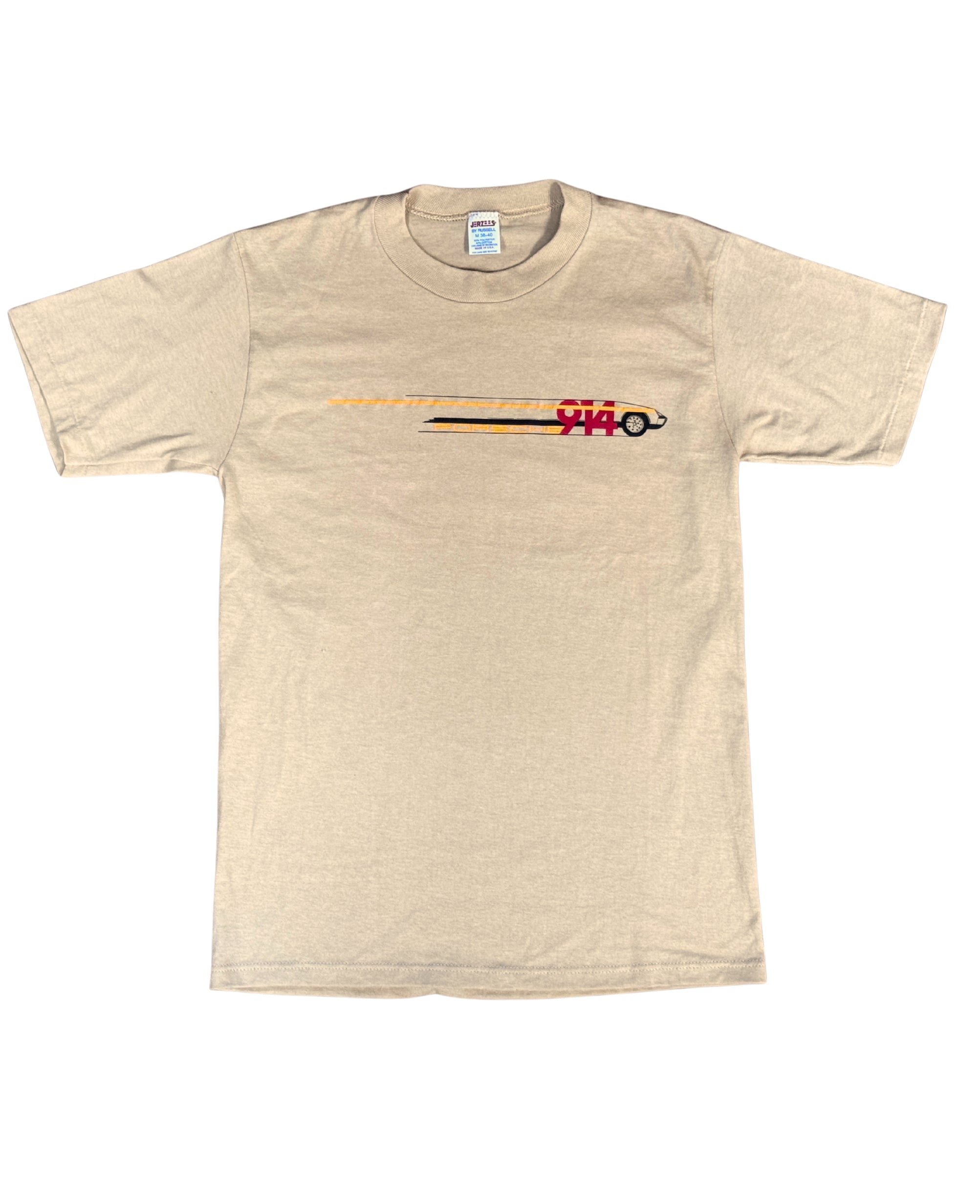 Porsche 914 T-Shirt 1970s - Beige Red Yellow - Medium USA Front of Tee.