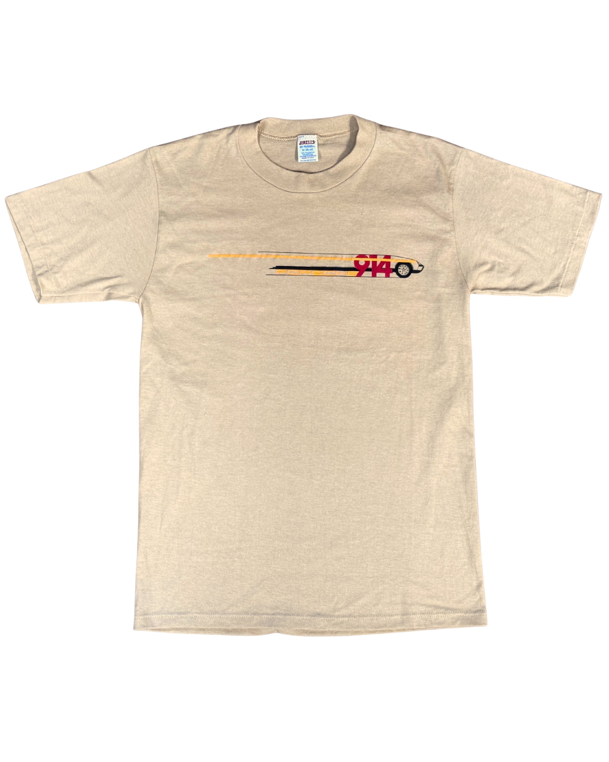 Porsche 914 T-Shirt 1970s - Beige Red Yellow - Medium USA Front of Tee.