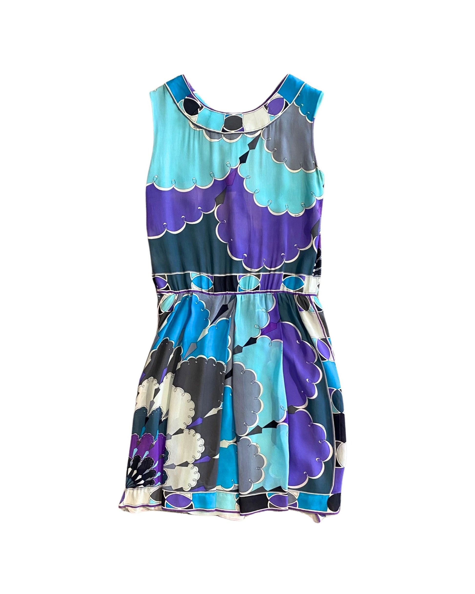 Vintage 1970s Emilio Pucci Dress – Black/Grey/Blue – Size 10 – Italy