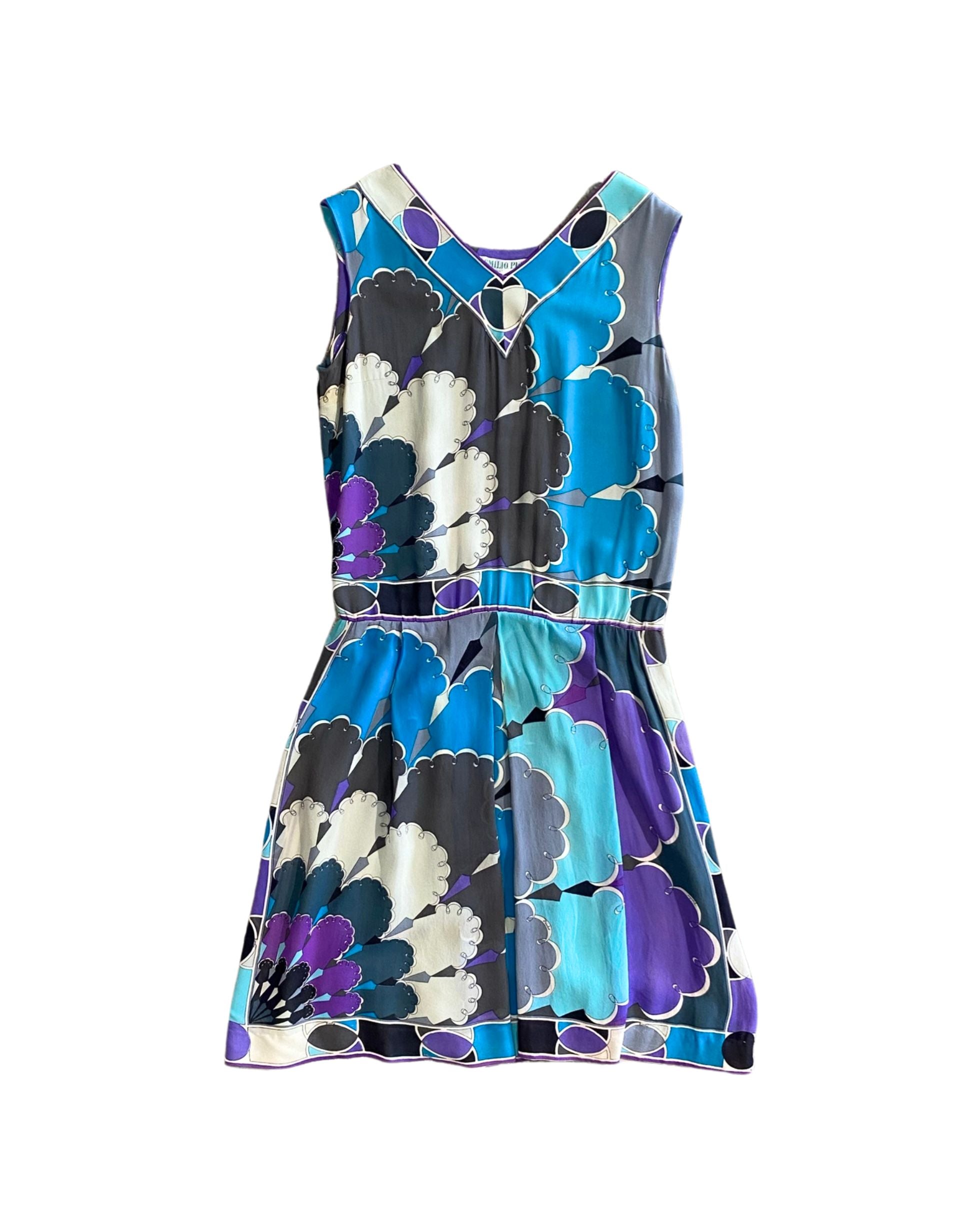 Vintage 1970s Emilio Pucci Dress – Black/Grey/Blue – Size 10 – Italy