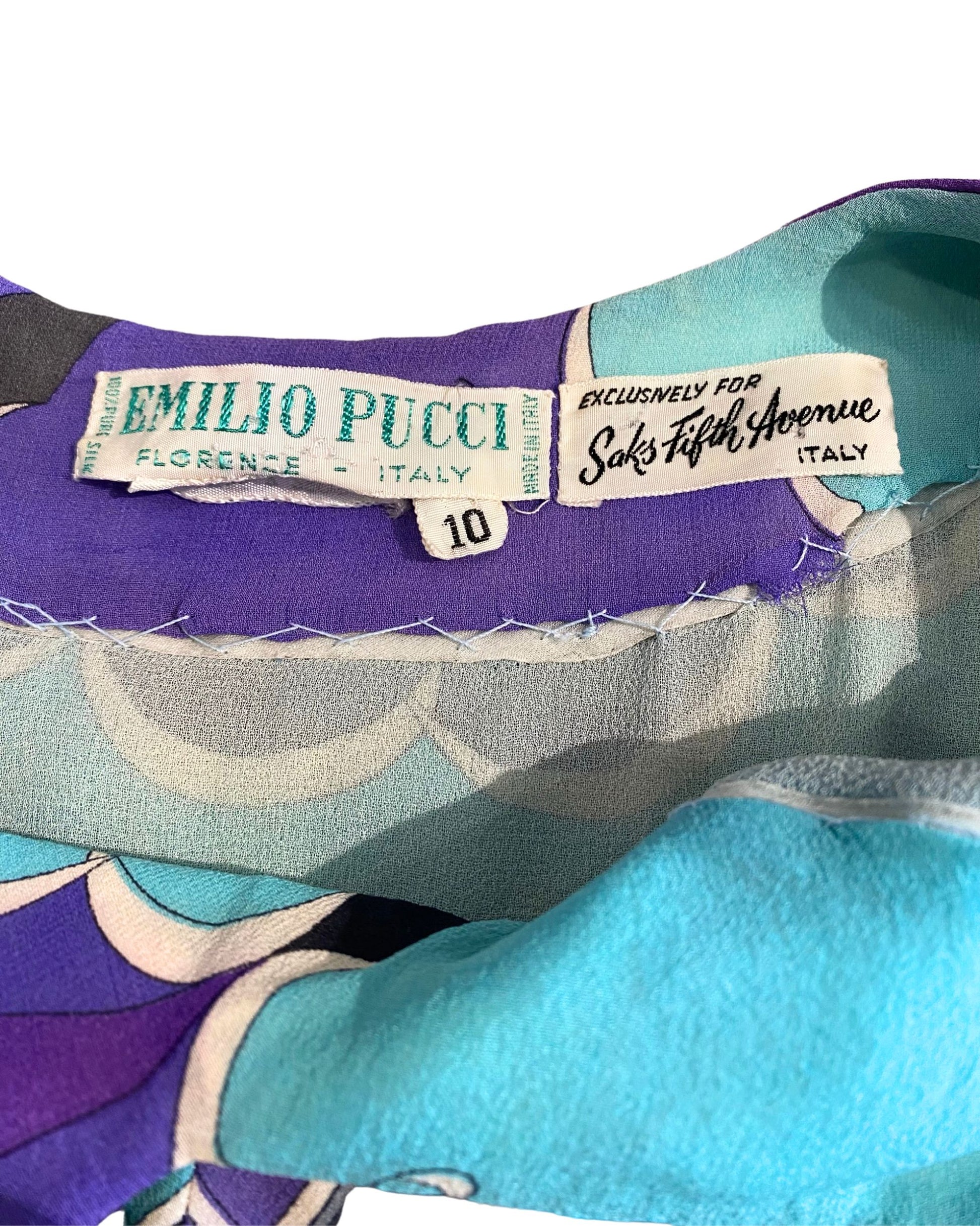 Vintage 1970s Emilio Pucci Dress – Black/Grey/Blue – Size 10 – Italy