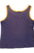 Back view of a faded purple sleeveless tank top with gold binding around the neckline and armholes.