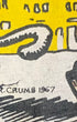 Close-up of the R. Crumb graphic showing the printed © R. Crumb 1967 mark and cracking in the surrounding artwork.
