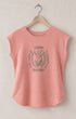 Coral pink sleeveless shirt with 'Camp Malibu' graphic on a beige background