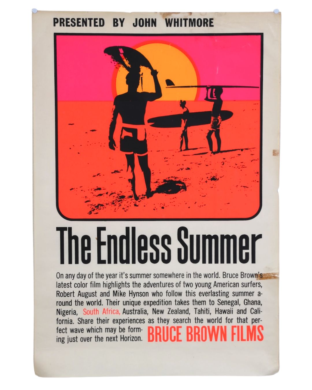 Rare Original "The Endless Summer" Film Poster Presented by John Whitmore