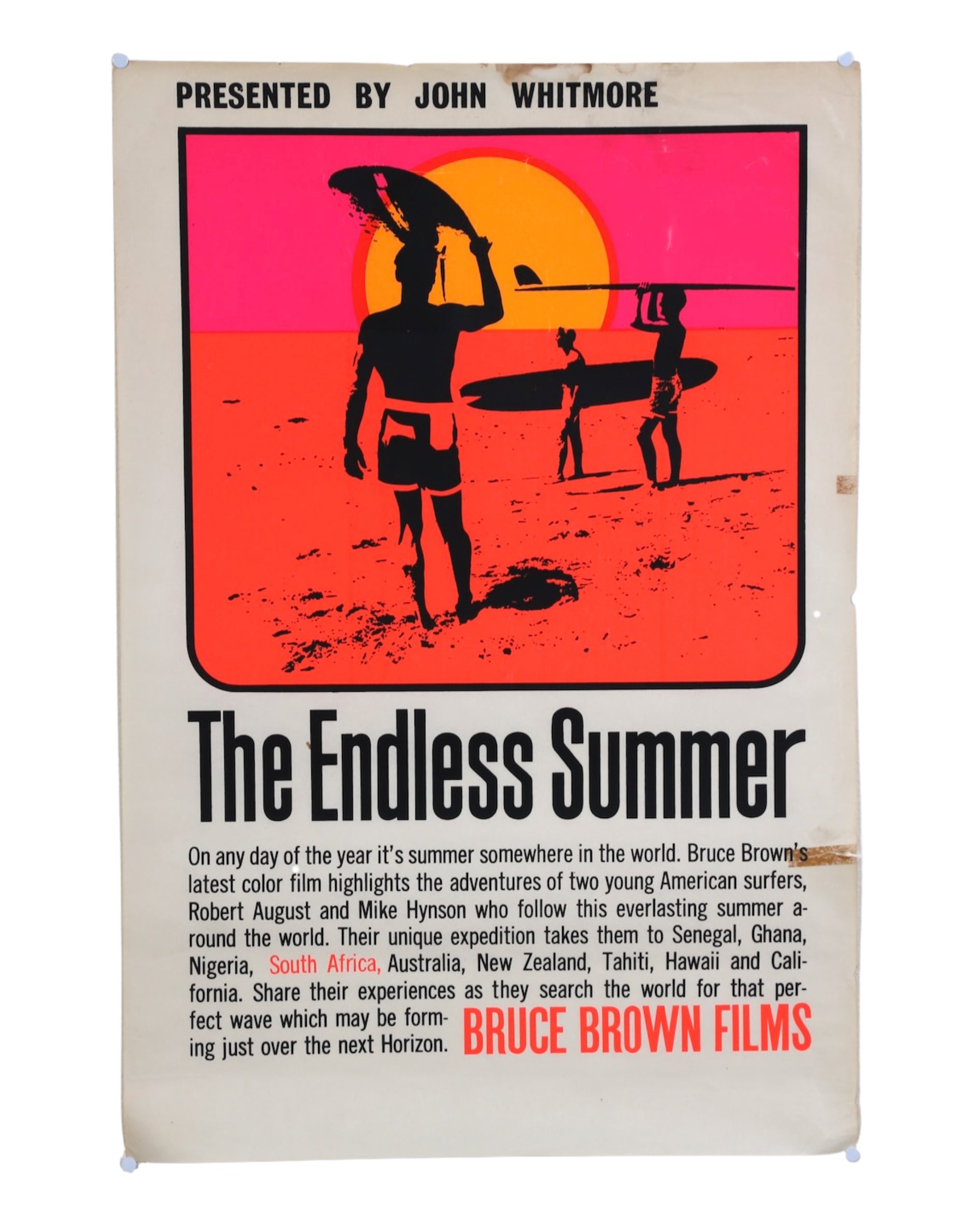 Rare Original "The Endless Summer" Film Poster Presented by John Whitmore