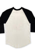 Pain unprinted back of Rat’s Hole Take To The Highway 1975 black and white raglan T-shirt with colorful chopper motorcycle graphic.