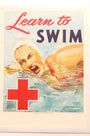 Red Cross Swim Poster and Kick-board 1940s 2 Piece Set Full View