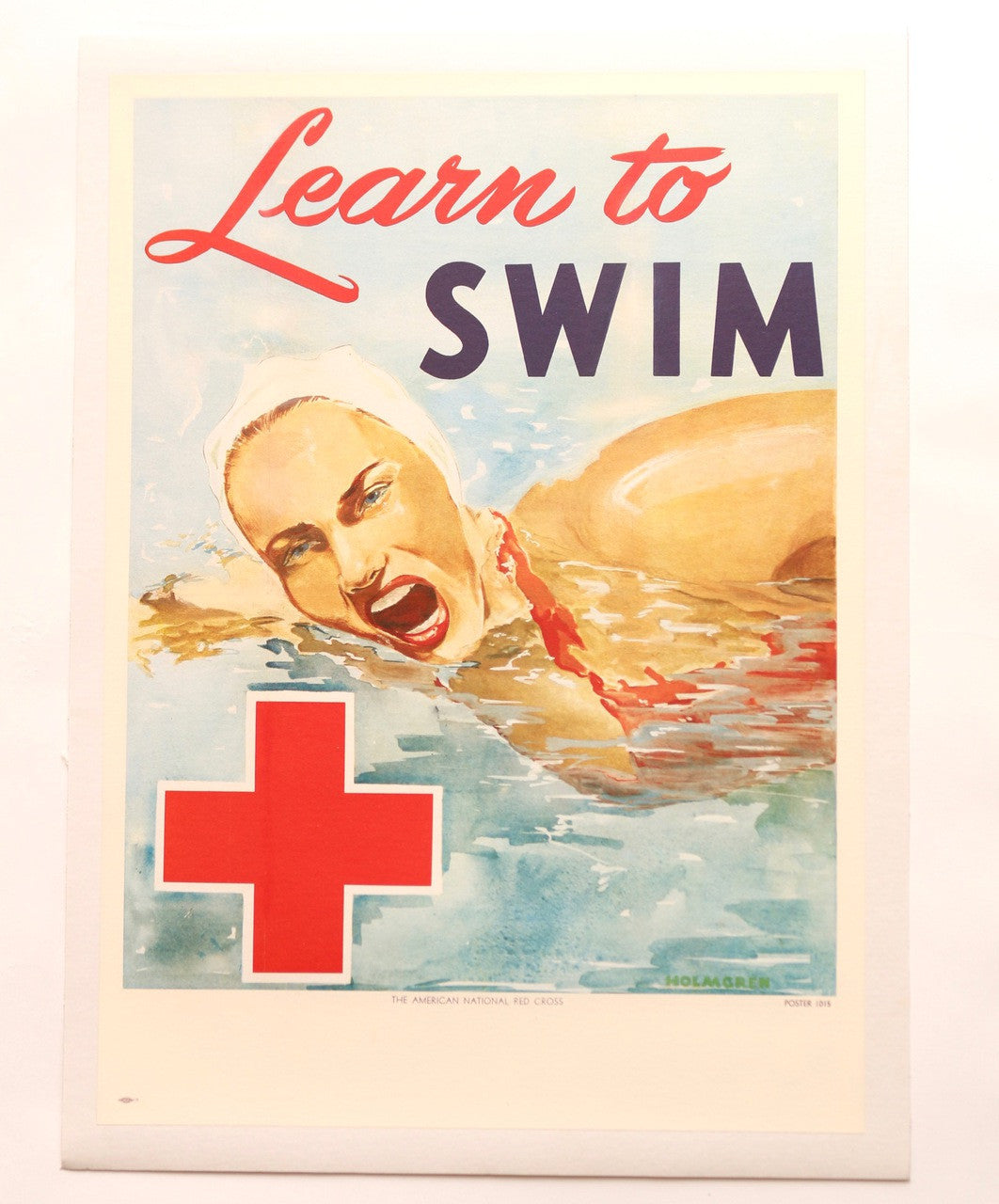 Red Cross Swim Poster and Kick-board 1940s 2 Piece Set Full View