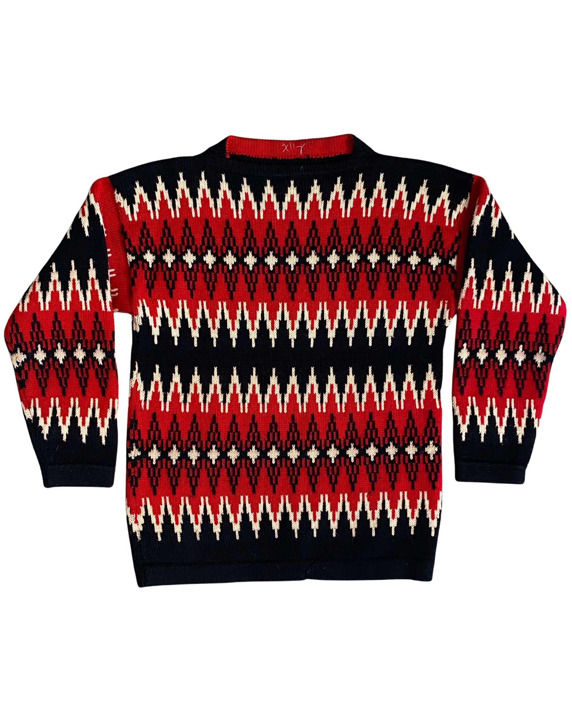 Wool Sweater Red, Black, White MEDIUM 1970s