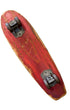Red Tenderfoot Wood Skateboard 1960's 19.5 in Metal Wheels Bottom shows wear and with Lori Carved