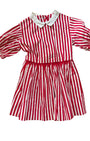 Red and white striped dress with a white collar on a white background
