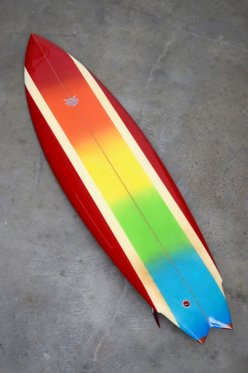 Robert August Surfboard Early 1970s Twin Fin Fully restored Rocket 6 ft 10 in