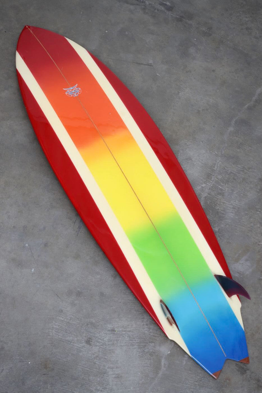 Robert August Surfboard Early 1970s Twin Fin Fully restored Rocket 6 ft 10 in