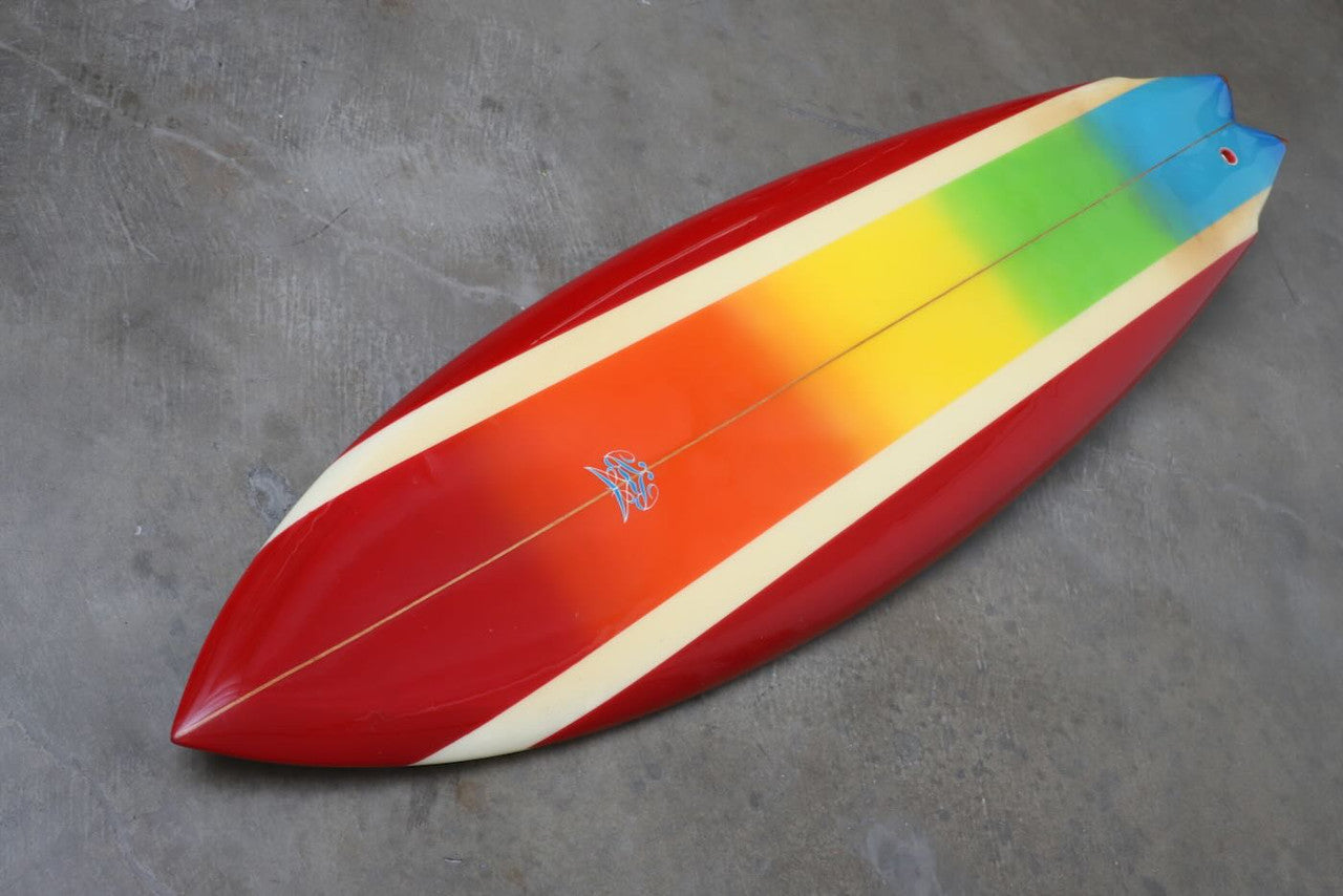 Robert August Surfboard Early 1970s Twin Fin Fully restored Rocket 6 ft 10 in