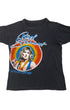 Front of black 1979 Rod Stewart concert T-shirt with rainbow and live photo graphic.