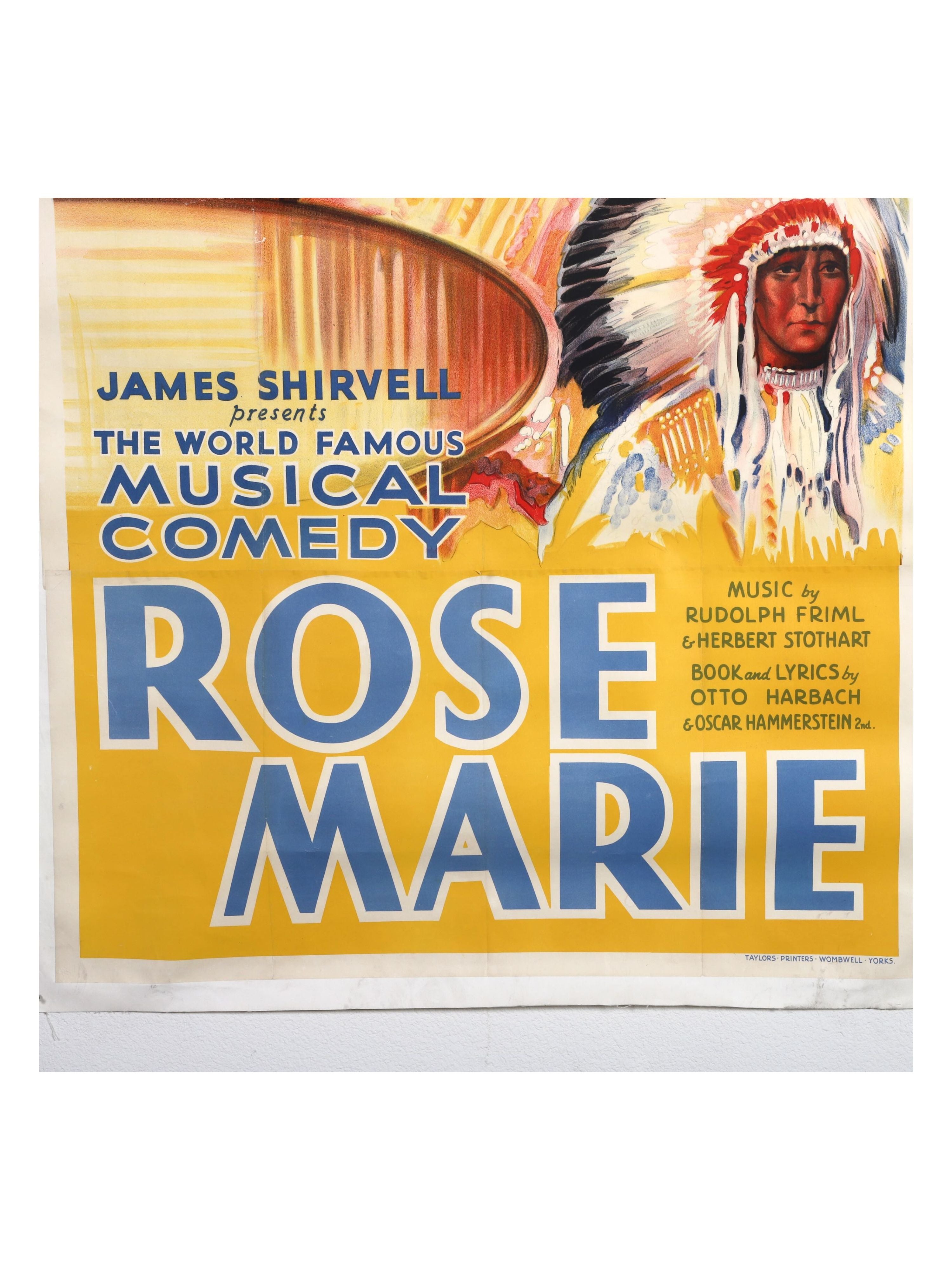 Rose Marie Theater Poster Image 40x80 Good Condition Mounted on Linen Bottom Left